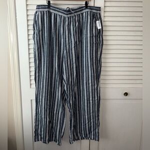 NWT Old Navy High Waised Wide Leg Linen Blend Pants XXL Striped Beachy Pull-On